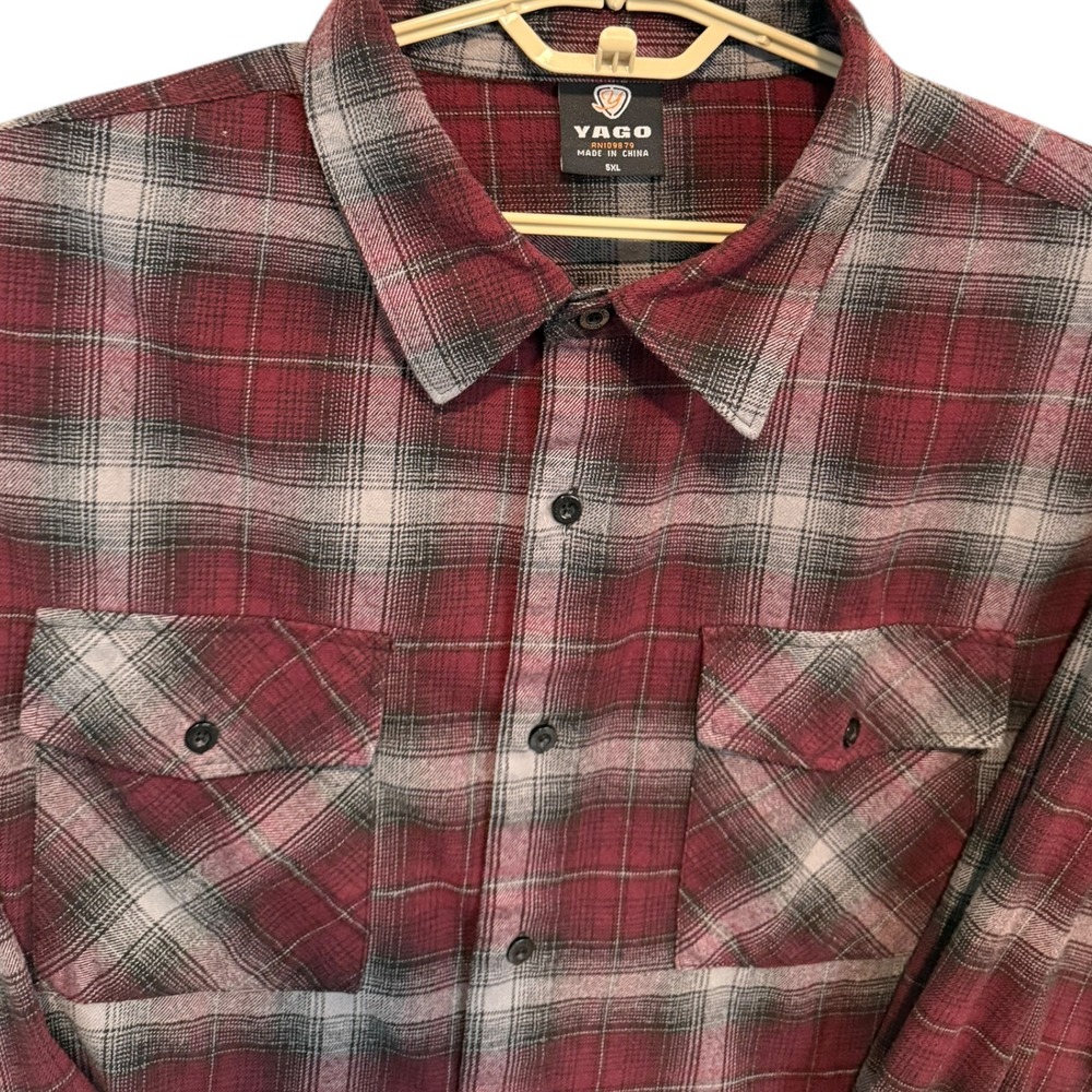 Yago Plaid Flannel‎ Button Down Shirt Long Sleeve Big & Tall 5XL Gorpcore Cozy - Picture 4 of 8